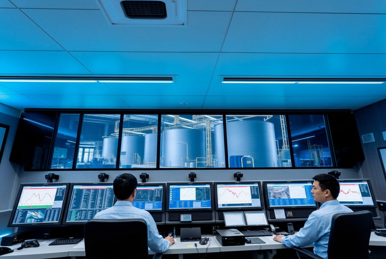 Terminal control room monitoring tank levels and movements