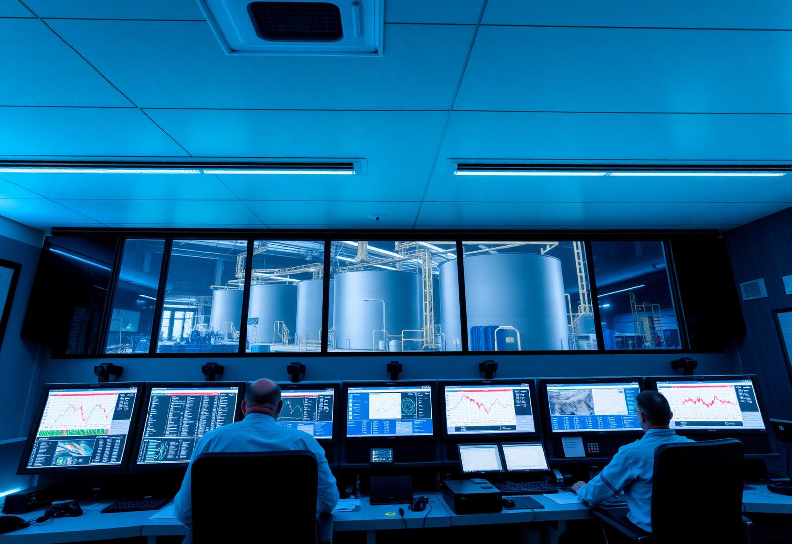 Operators monitoring tank levels and terminal operations from a control room